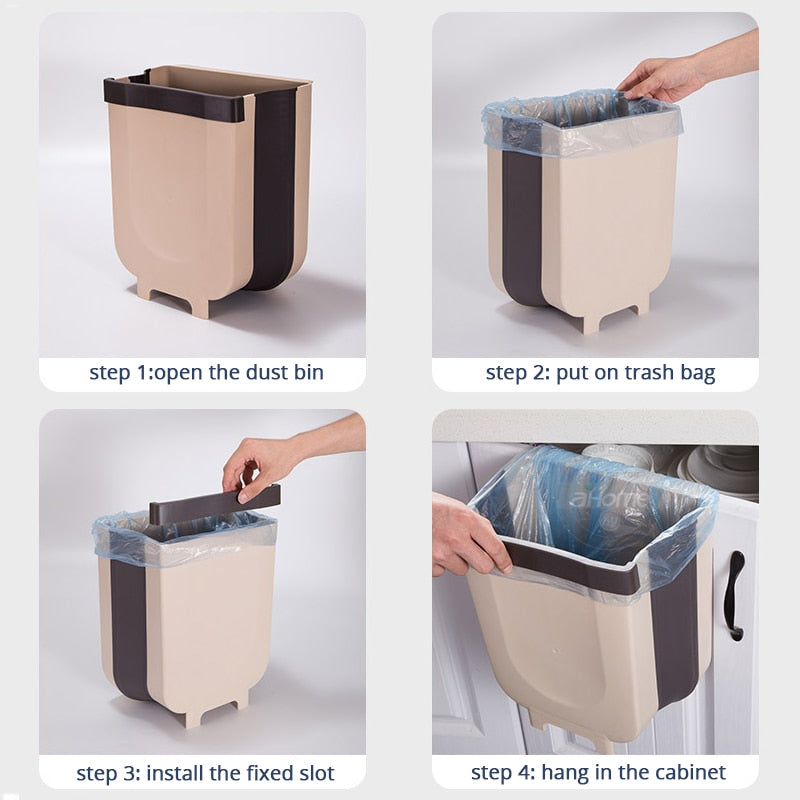 Hanging Collapsible Trash Can - 9L Wall Mounted Foldable Waste Bin for  Kitchen Cabinet Door - Quickly Clean Counter, Sink, Bathroom - RV, Car,  Camping - China Collapsible Trash Can and Trash